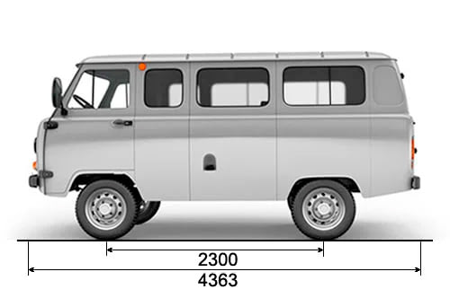Габариты УАЗ Автобус (2206) | Вид сбоку